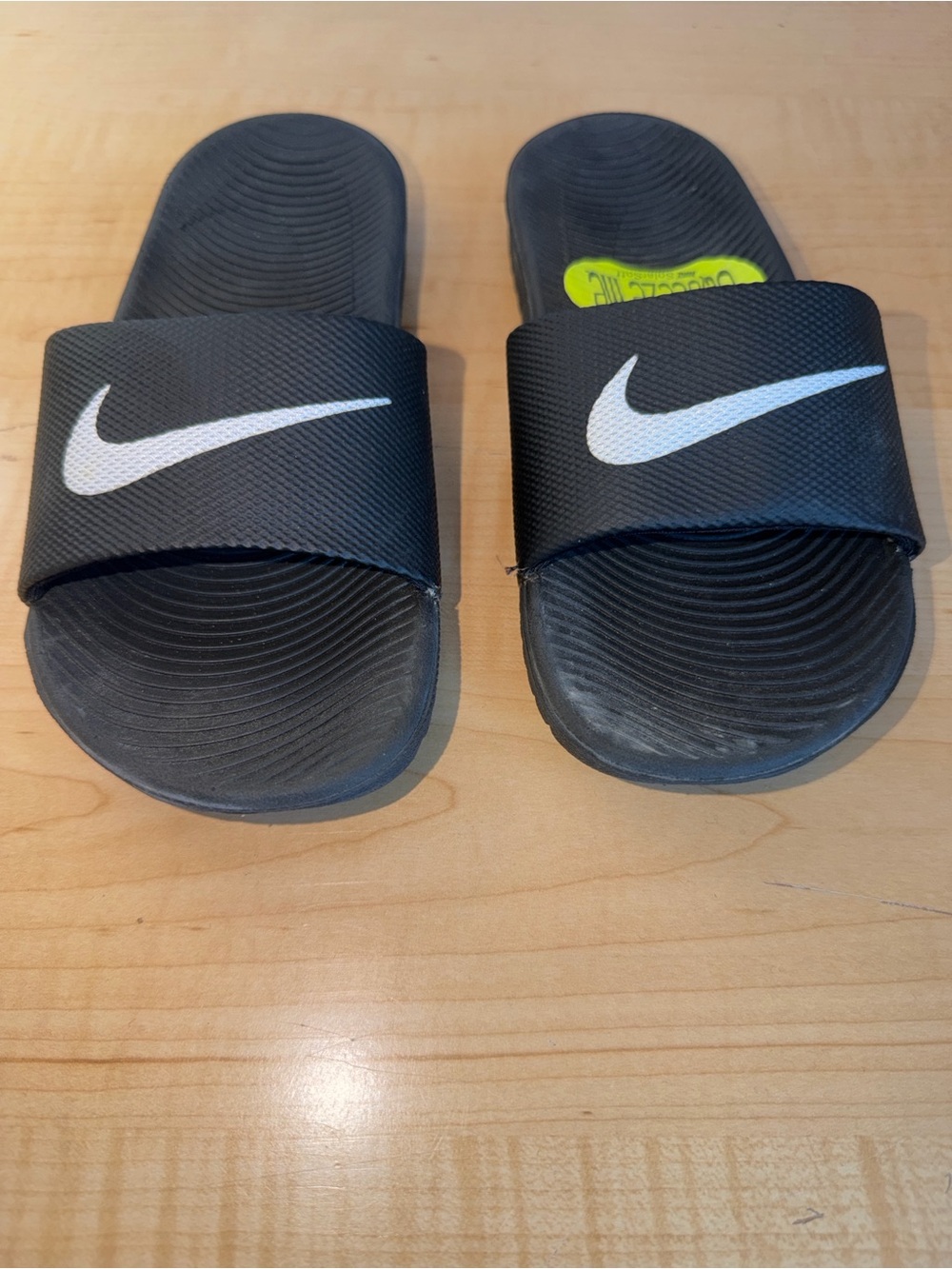 Youth Nike Black Slides with White Swoosh